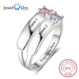 Love Promise Rings For Women Personalised Birthstone Ring Custom Engrave Names 925 Sterling Silver Jewellery (JewelOra RI103278)