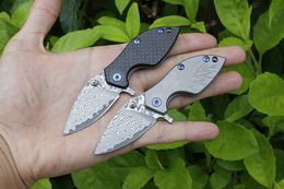 Leaf Small Flipper Folding Knife VG10 Damascus Steel Blade Titanium Handle Ball Bearing Knives With Leather Sheath