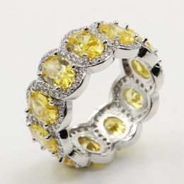 Drop Shipping New Arrival Luxury Jewellery Real 925 Sterling Silver Yellow Topaz CZ Diamond Women Wedding Band Ring for Lovers' Gift Size 5-10