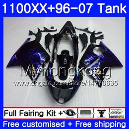 +Tank For HONDA Blackbird CBR1100 XX CBR1100XX Blue flames hot 96 97 98 99 00 01 271HM.9 CBR 1100XX 1996 1997 1998 1999 2000 2001 Fairings