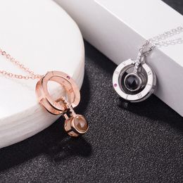 Choker Necklace Rose Gold Silver 100 languages I love you Projection Pendant Necklace Romantic Love Memory Wedding Necklace