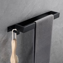 Black Hanger With Hook No-diamond Self-adhesive Towel Rack Modern Bathroom Kitchen Stainless Steel Non-Wall-mounted Towel Rack