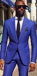 Handsome Royal Blue Men Wedding Tuxedos Peak Lapel Slim Fit Groom Tuxedos New Style Dress Men Business Dinner/Darty Suit(Jacket+Pants+Tie)68