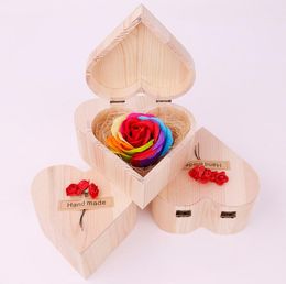Valentine's Day handmade soap flower heart-shaped wooden box bouquet hand made Rose Soap wedding Valentine's Day gift SN2941
