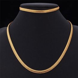 Hip Hop Chain Set 18K Yellow Gold Filled Mens Necklace Bracelet Trendy Snake Bone Jewellery Set