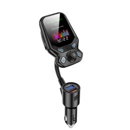 1.8 inch TFT color screen Bluetooth FM transmitter with USB charger amazon hot sale with 350-degree rotatable metal hose