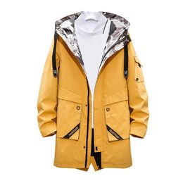 Men's Jackets Mens Long Trench Coat Hooded Outdoor Sports Jacket Casual Windproof Rain Jacket Large Size Long Sleeve Printed Letters