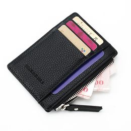 Hot sale wallet business card holder pu leather coin pocket bus card Organizer purse bag men women multi-color