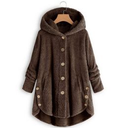 Plus Size Autumn Fleece Jacket Women Fashion Leopard Printed Outerwear Jacket Coat Causal Button Irregular Windbreaker Overcoat