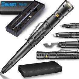 Practical Pen Self Defence Tool for Survival - LED Flashlight, Glass Breaker, Bottle Opener, Ballpoint Pen, 2 Batteries, Gift Boxed
