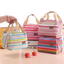 Stripe Printing Lunch Bag Tote Box Oxford Cloth Lunch Box Cooler Bag Aluminum Film Thermal Lunch Bag Zipper Picnic Bags Mom Bags DBC VT0814