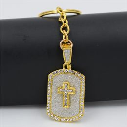 Hip hop Cross Gold Chain Keychin Keyring Crystal Male Chunky Necklace Friendship Keychain Collier Homme Bliing Hip Hop Jewellery