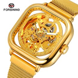 Forsining Waterproof Hollow Mens Automatic Mechanical Watch Mens Mechanical Watch Mesh Belt Watch