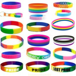 Trendy Decoration Rainbow bracelets Segmented Gay Pride Silicone Rubber Bracelet Adult Size for Promotion Gift 6112