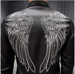 Autumn Men long shirt Hip Hop shirt 2020 New Male Trousers Mens Solid Hot drill Rhinestones Fit