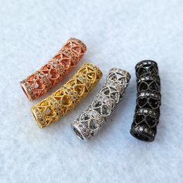 Copper Long Strip Bead Handmade Pave Micro Cubic Zirconia Tube Bead Fit Bracelet Necklace Jewellery Making Accessories CT502