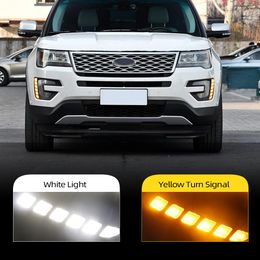 2PCS For Ford Explorer 2016 2017 2018 Yellow Turn Signal Function Car LED DRL 12V LED Daytime Running Light Daylight