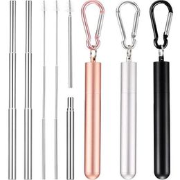 Environmental Protection Folding Straws Stainless Steel Dismantle Expand And Contract Suckers With Red Black Blue Gold Colours 15yz J1