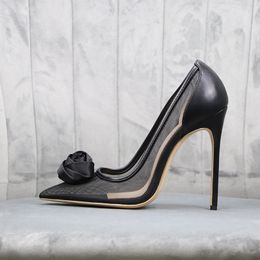 Ücretsiz nakliye moda kadın siyah örgü çiçek sivri burun yüksek topuklu sandalet ayakkabı botları bayan stiletto topuklar 12cm yüksek topuklu pompalar