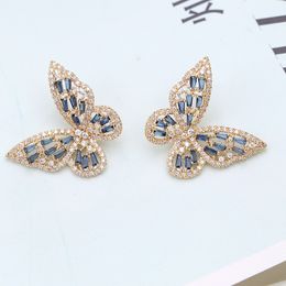 Wholesale- 925 Silver Needle Stud Earrings Trendy Hollow Butterfly Jewelry with Box Best Gift for Girl