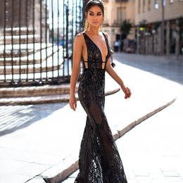 sexy black evening gowns v neck backless crystal beaded formal mermaid prom dresses abendkleid special occasion party gowns
