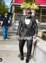 New Design One Button Black Dot Groom Tuxedos Shawl Lapel Groomsmen Best Man Suit Mens Wedding Suits Bridegroom (Jacket+Pants+Vest+Tie) 069
