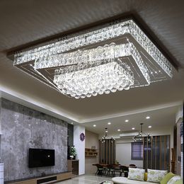 LED Remote Control Clear Crystal Rectangle Ceiling Light Pendant Lamp Chandelier MYY