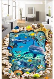Customised 3D photo mural wallpaper pvc self-adhesive waterproof flooring wall sticker Sea World Dolphin 3D Bathroom Floor Tiles