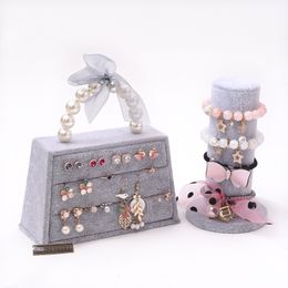 [DDisplay]Forever Lover Pink Ring Jewellery Display Special Ice Velvet Earring Studs Organiser Stand Handbag Shape Grey Jewellery Holder