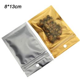 8*13cm Flat Zip Lock Gold Clear Plastic Packing Bag Heat Sealable Zip lock Aluminium Foil Package Bags Food Grocery Smell Proof Storage Bag