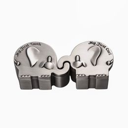 Engraved Elephant Shape First Tooth and Curl Keepsake Box Party Supplies for Newborn Baby Birthday Lovely Zinc Alloy Christan Gifts