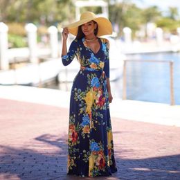 Felyn 2020 New Famous Internet Celebrity Bohemian Dress Multi Color Print V-neck Long Sleeve Summer Beach Maxi Dress