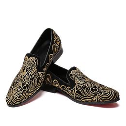 Fashion Suede Embroidery Men Loafers Wedding Party Dress male paty prom shoes Large Size Smoking Slippers Men Flats