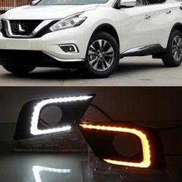 1 Set DRL Daytime Running Lights For Nissan Murano 2015 2016 fog lamp cover 12V Daylight with yellow turn signal