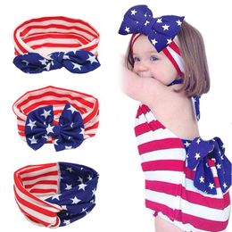 Baby American Flag Bowknot Headband 3 Designs Independence Day Girls Lovely Hair Band Star Stripe Headwrap Children Elastic Hair Accessories