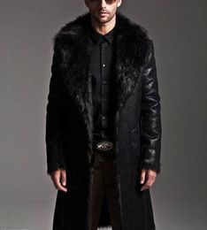 Plus Size 7XL 2020 Winter Warm Faux leather Jackets Men Punk Parka Long Double Sieded Overcoats Men Fur Coat Outwear