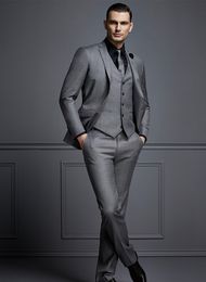 sexy tuxedos UK - Sexy Dark Grey Mens Suit New Fashion Sexy Groom Suit Wedding Suits For Best Men Slim Fit Groom Tuxedos For Man (Jacket+Vest+Pants)