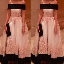 Plus Size Arabic Formal Evening Dresses Off Shoulder Pink Black Lace Appliques Vintage Occasion Bridal Party Mother Gowns Custom Made SD3384