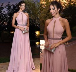 Pink Evening Dresses A Line High Neck Sleeveless Holiday Wear Formal Party Prom Gowns Custom Made Plus Size