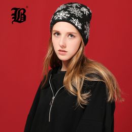 Fashion-[FLB] Winter Beanie Women Hat Thicken Wool Snowflake Caps Knitted Skullies Beanies Br silk Warm Slouchy Hats For Girl 17036