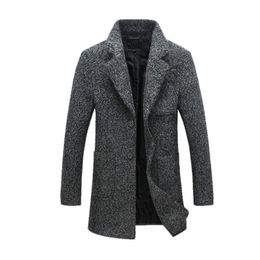 Fashion-2019 New Fashion Long Trench Coat Men 40 %Wool Thick Winter Mens Overcoat Pea Trench Coat Male Jacket