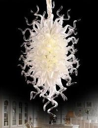 Lamps White Color Long Chandeliers Lights LED Light Source American Style Hand Blown Murano Glass Chandelier