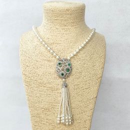 4 pcs Flower shape charm Pendant CZ Micro pave Connector,Natural Shell Pearl Beads Chain tassels Women Jewelry Necklace NK505