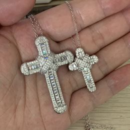 2020 Top Sell Cross Pendant Luxury Jewelry Real 925 Sterling Silver Small Large Pendant Party CZ Diamond Women Men Clavicle Chain Necklace