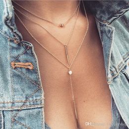 Europe and the United States new trade Jewellery simple 3 - layer necklace small dots fine metal rods ornaments hanging rod necklace