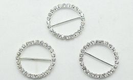 100pcs DIA 21mm 16mm Bar Clear Round Rhinestone Buckles For Wedding Invitation Diamante Ribbon Sliders