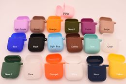 18 Colors Earphone Protector With Carabiner Silicone Earphone Case for Apple Airpods Skin Sleeve Pouch Box Protector