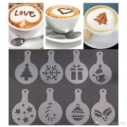 8pcs/set Cafe Foam Spray Template Barista Stencils Fancy Mold Christmas Coffee Decoration Tool Printing Flower Model Plastic DH0577-2