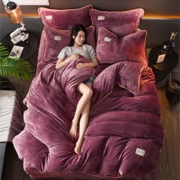 FB18002 New Winter Fleece Bedding Set AB Side Flannel Bed Linen Velvet Bedcloth Pure Colour Home Textile Duvet Cover