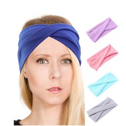 New Women's cotton Plain Turban Headbands Twist Elastic Stretch Hairbands Fashion Headband Yoga Headwrap Spa Head Band for Girls